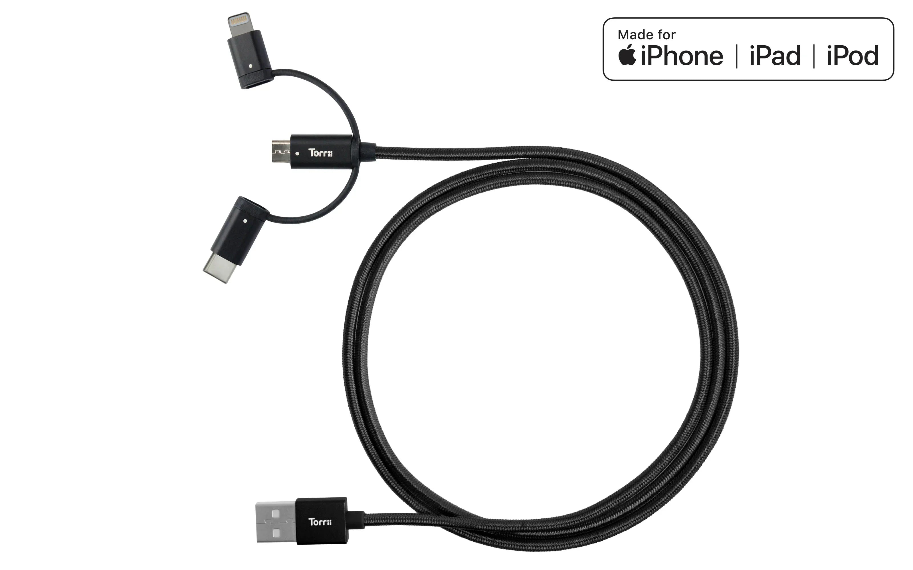 Torrii Kevable 3 In 1 Mfi Lightning/Type-C/Micro Usb - Black - Tashqila Torrii Kevable 3 In 1 Mfi Lightning/Type-C/Micro Usb - Black - Tashqila